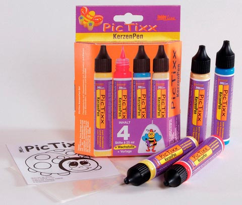 51dfe3ddc87a98664104a15d8a1203d5 Kerzen-Pen-Set gelb rot blau gold