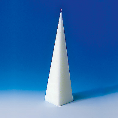 Hohe vierseitige Pyramiden-Gießform für Kerzen aus klarem Polycarbonat (60x60x228 mm).